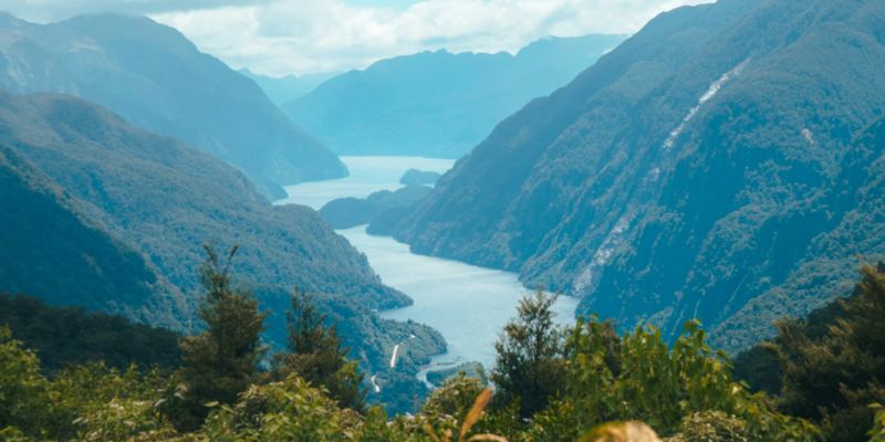 View of Doubtful Sound from road driving in